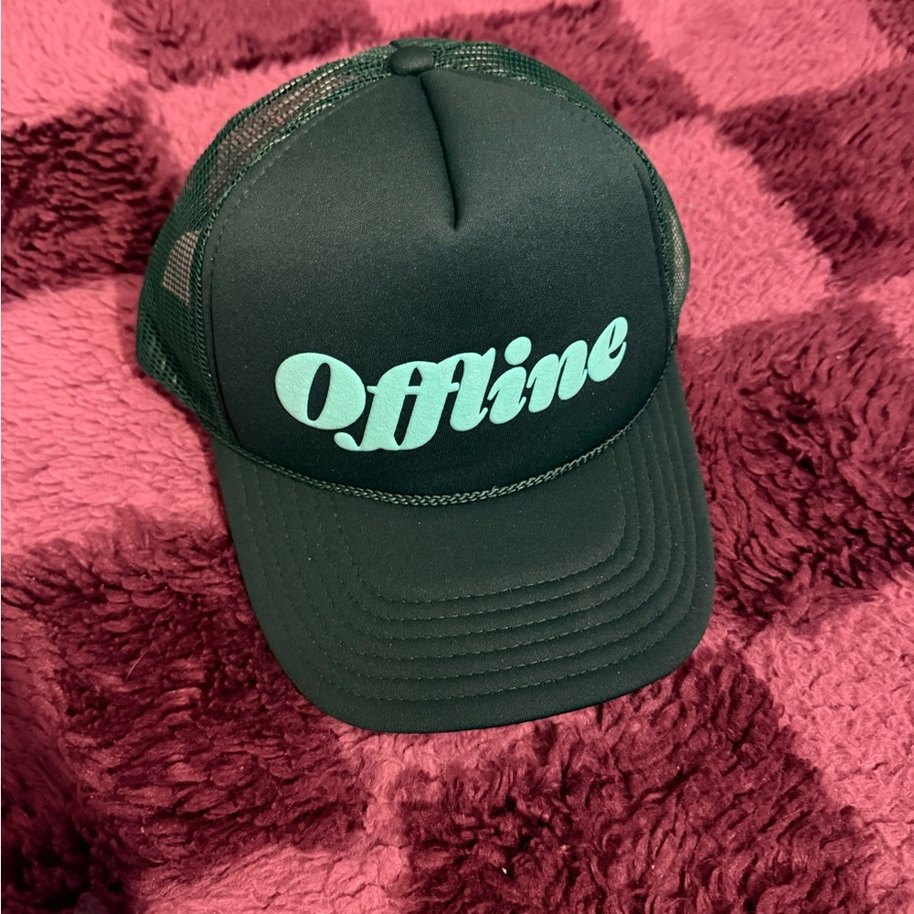 Green Trucker Hat with 'Offline' Text